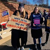 NHS staff on a picket line today.