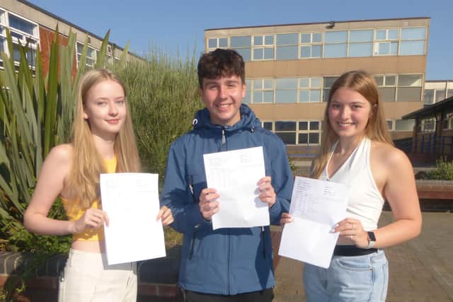 Olivia Devlin, Riley Tilstone and Evie Robinson were thrilled with their grades.