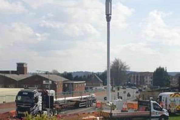 The controversial 5G mobile-phone mast was erected close to residents' homes on Botany Avenue and Marriott Avenue in Mansfield.