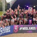Wolf Hunt lift the trophy at the inaugural Midlands 9s. Photo by Zoe Allen.