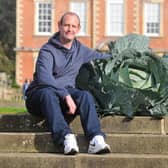 Craig Pearson, from Mansfield, with his 26.2kg winning cabbage in the Giant Veg Competition at the 2021 Harrogate Autumn Flower Show.