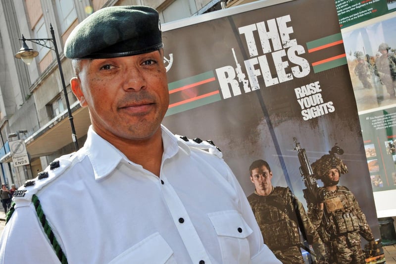 The Rifles were in town trying to promote a career in the army for young people. Captain Gary Case, originally form Mansfield, organised the event.