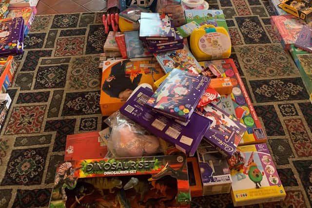 All the presents the scooter club managed to collect, many came from collections at Tesco stores in the area.