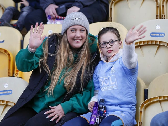 Mansfield Town fans ahead of the draw with Sutton United on 25 Mar 2023.