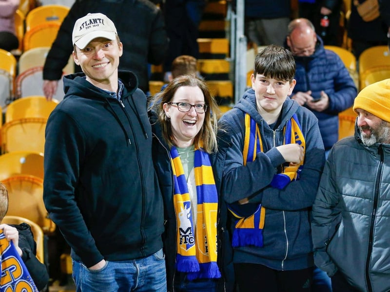 Mansfield Town fans ahead of the defeat to Leyton Orient on 25 April 2023.