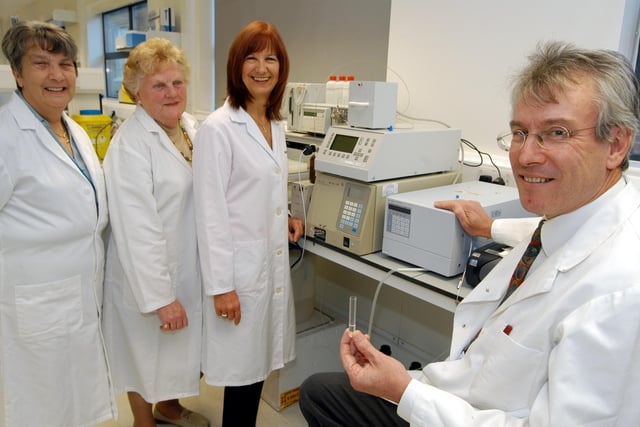 King's Mill Charity Shop volunteers raised over £10,000 to provide a Fluorescence Detector part of the development of nutrition services at the pathology department in the hospital. Dr Robert Hill Consultant Clinical Biochemist, right, demonstrates the equipment to volunteers Pat Connop, Joyce Taylor and Jennifer Halfpenny back in 2006.