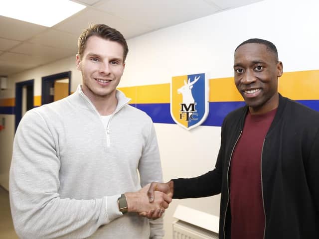 Stags CEO David Sharpe welcomes Lucas Akins to Mansfield Town.