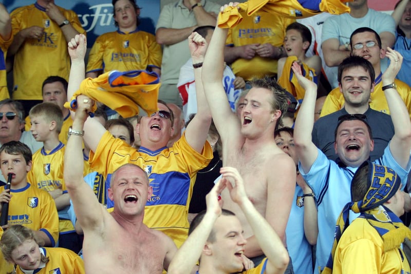 Sheer joy for the Stags fans as they celebrate Junior Mendes' strike aagainst Northampton.