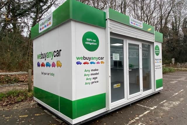 The new pod that webuyanycar has opened in the car park of Morrisons supermarket in Kirkby town centre.