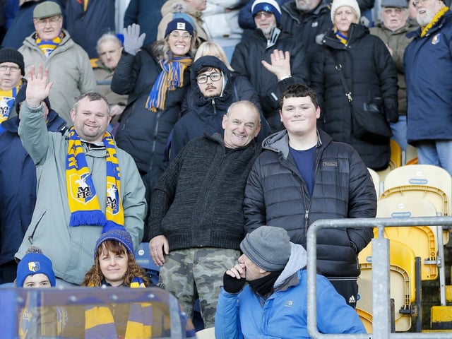 Stags fans watch the Sky Bet League 2 match against Crewe Alexandra at the One Call Stadium.