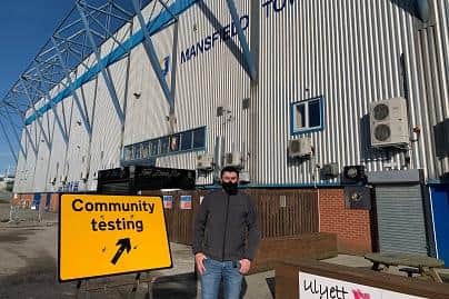 Damien Calko at the rapid turnaround testing centre at Mansfield Town Football Club.