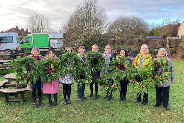 Wreath-making at Rhubarb Farm.