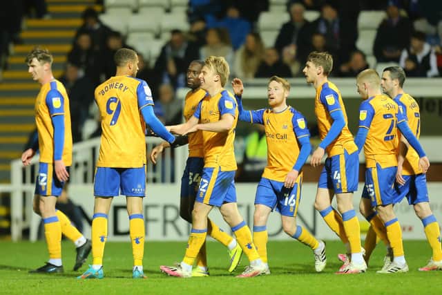 The team celebrates George Lapslie's opening goal. Photo by Chris Holloway/The Bigger Picture.media