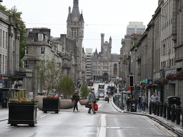 Union Street in Aberdeen after bars, cafes and restaurants have been ordered to close. Pic:: Andrew Milligan/PA Wire