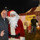 Coun Jason Zadrozny, left, and Santa at a Christmas market in Ashfield.