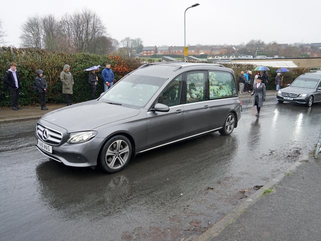 The funeral cortege outside Dalestorth Primary School