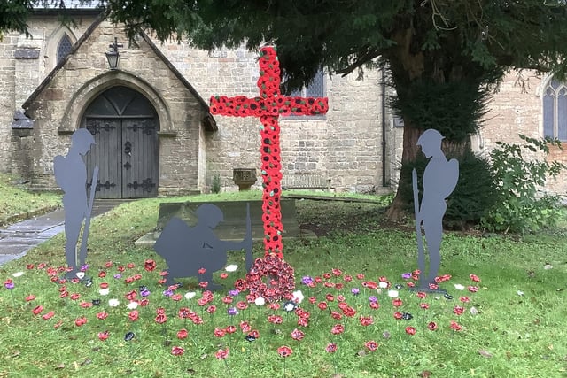 Remembrance display at St Michaels Church, Pleasley.  The work was carried out by Carole and Billy Harrison, with the help of Dorothy Sadler.