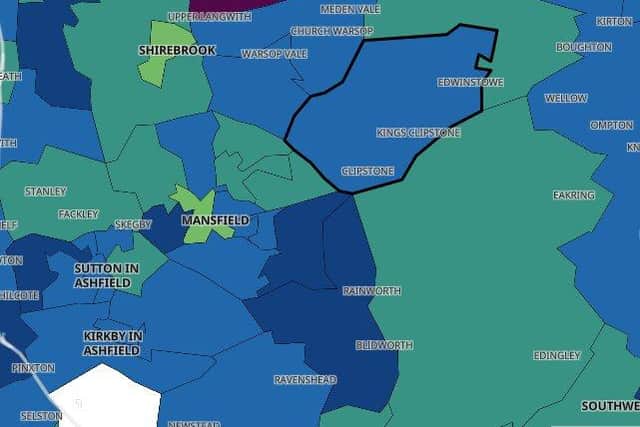 An interactive map shows an area of Mansfield that is almost Covid-19 free.