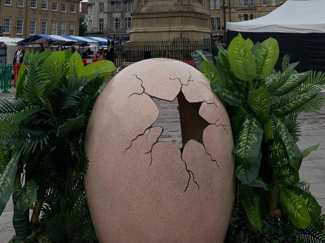 There were plenty of photo opportunities around, as dinosaur egg cracks open in Mansfield market.