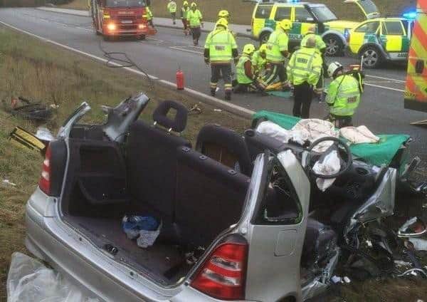 Police say drivers and passengers were saved in car crashes like this one because they were wearing seatbelts. Photo: Nottinghamshire Fire & Rescue.