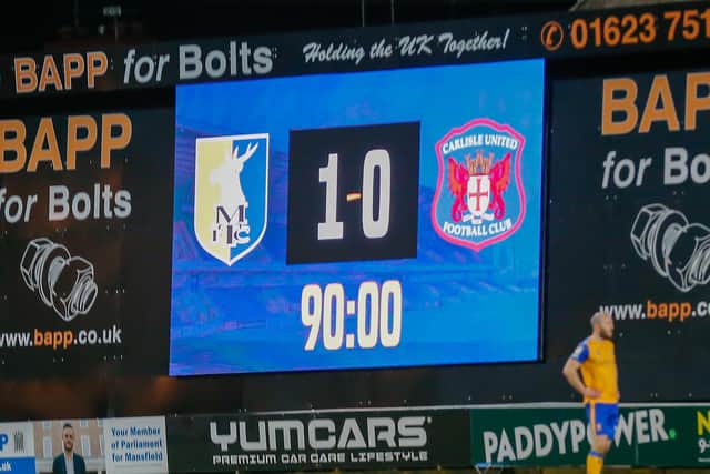 Mansfield Town's impressive new scoreboard dominates the Bishop Street/North Stand corner of the ground.