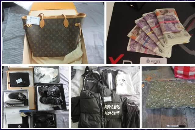 Nottinghamshire Police arrested multiple suspects and took drugs and weapons off the streets during a "proactive week of action" to tackle drug dealing between neighbouring counties. Image of seized items.