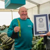 The heaviest broad bean pod was grown by Joe Atherton (left). He  received his Guinness World Record from Craig Glenday at the Three Counties Malvern Autumn Show.  Photos by Anna Lythgoe