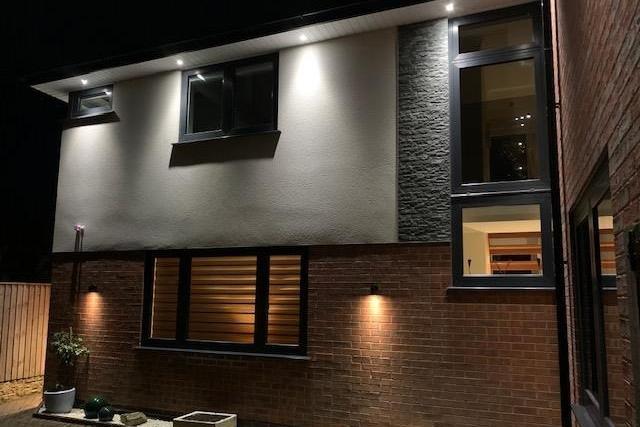 This final photo from the £525,000 Harlow Avenue house shows how effective the exterior floodlights are at night. The property is also fitted with CCTV cameras for extra security.