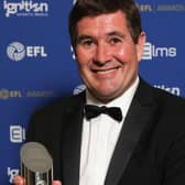 Nigel Clough with his EFL League Two Manager award. Photo by Shutterstock/EFL.