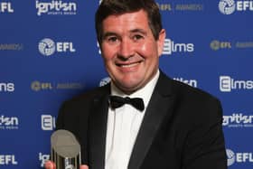 Nigel Clough with his EFL League Two Manager award. Photo by Shutterstock/EFL.