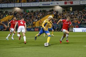 Aaron Lewis in action for Stags during the Sky Bet League 2 match against Wrexham AFC at the One Call Stadium, 03 Oct 2023
Photo credit : Chris & Jeanette Holloway / The Bigger Picture.media
