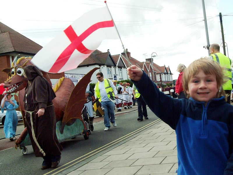 Ollerton Village celebrating St. George's Day. Theo Smith, from Kirton cheers for the parade.