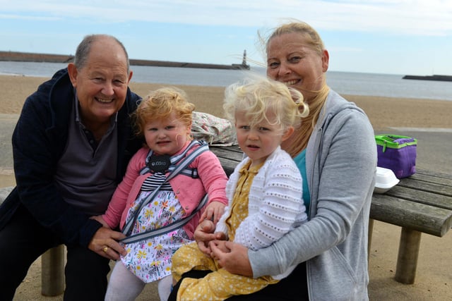 Grandparents David and Fiona Moss with Charolotte and Sophia Moss, both aged two.
