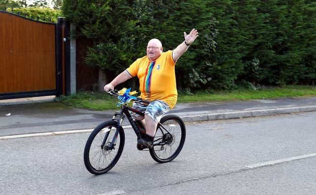 David was thrilled to be back on the road after heartless thieves stole his bike.