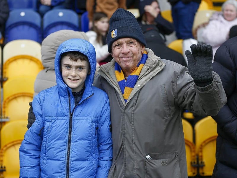 Mansfield Town fans ahead of kick-off against Salford on 25 Feb 2023.