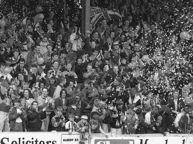 Paper confetti rains down in celebration at Field Mill.