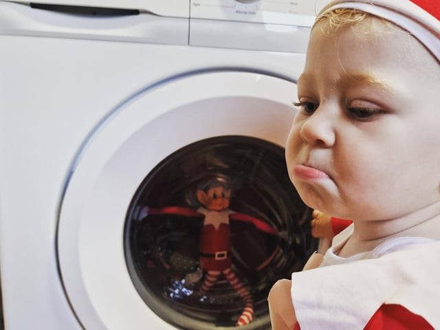 Bubbles the Elf decided the traditional Elf on the Shelf needed to have a wash