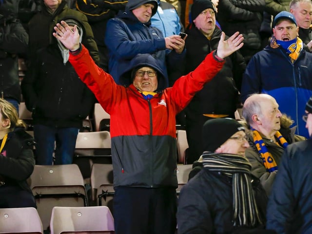 Mansfield Town fans at Northampton Town last night.