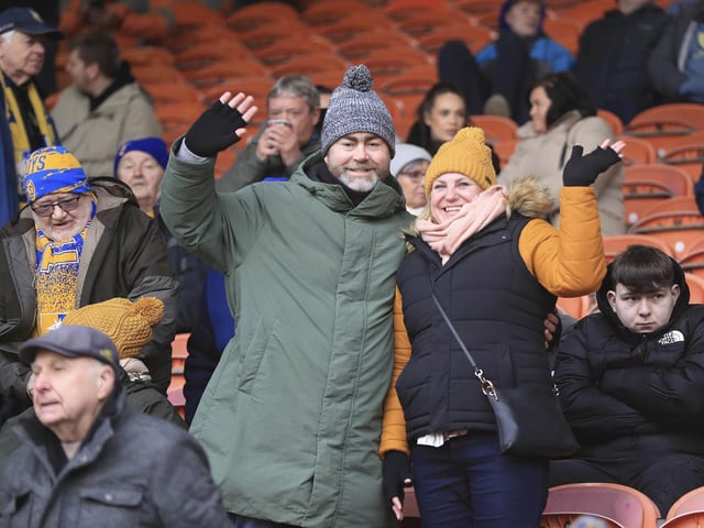 Mansfield fans during the Sky Bet League 1 match against Blackpool FC at the Bloomfield Road Stadium, 15 Feb 2025  Photo credit Chris Holloway / The Bigger Picture.media : Mansfield Town ended a run of seven straight defeats with a draw at Blackpool.