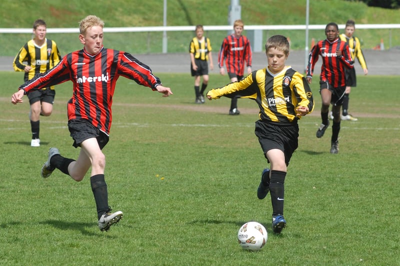 Mansfield Youth League Supplimentary Cup Finals. FC Interski (Red) v Worksop Town Juniors in 2009.