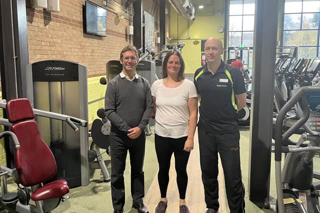 Mayor Andy Abrahams, Nicola Parkin and fitness manager Carl Smith.