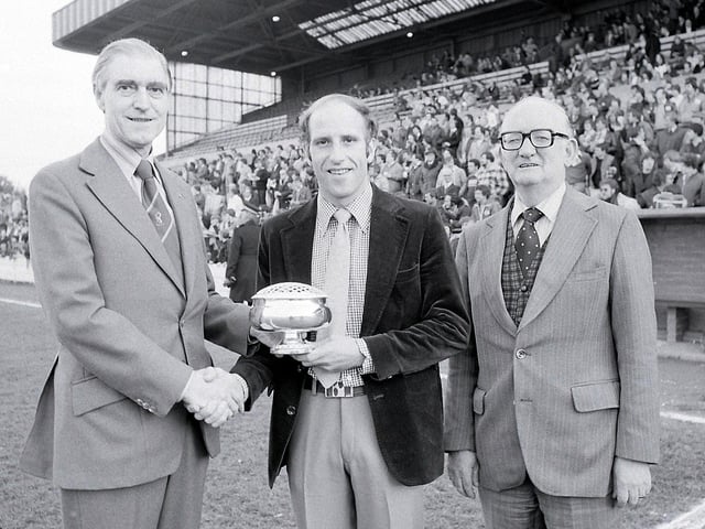 Stags Player of the Year presentation to Arthur Mann, centre, by director John Almond, left and Chad sports editor Stan Searle.