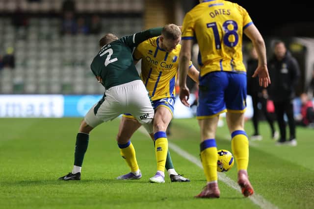Action during the Sky Bet League 1 match against Plymouth Argyle FC at the Home Park Stadium, 27 Jan 2024  Photo credit Chris Holloway / The Bigger Picture.media
