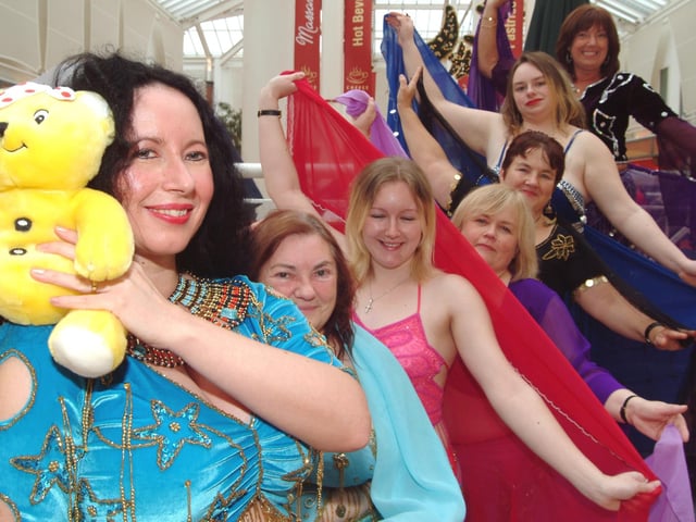 Students of Eastern Promise Belly Dancing held a fundraising event at Sutton's Idlewells Centre for Children In Need. Pictured from the left are; Teacher Angela Dannette and students Pat Cairns, Mary-Anne Houldsworth, Mo Houldsworth, Christine Lees, Sue Ellis and Josie Prier. 2006.