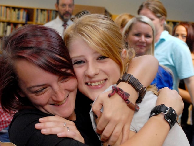 Celebrations at Samworth School as pupils open their GCSE results. 2009.