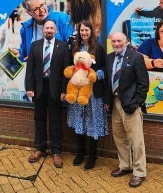 Liz Barrett, Principal of ATTFE College with Roger Garrett Chair of TLC Nottinghamshire (Left) and John Pawlik from Nottinghamshire Freemasons.