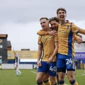 Stags celebrate the winner during the Sky Bet League 2 match against Notts County FC at the One Call Stadium, 03 Feb 2024, Photo credit Chris & Jeanette Holloway / The Bigger Picture.media