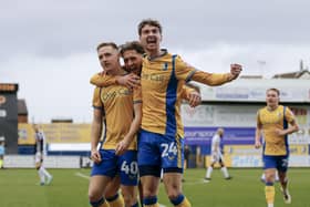 Stags celebrate the winner during the Sky Bet League 2 match against Notts County FC at the One Call Stadium, 03 Feb 2024, Photo credit Chris & Jeanette Holloway / The Bigger Picture.media
