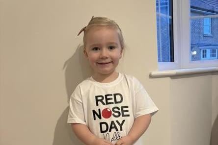 Sharon shared this photo of her granddaughter wearing a personalised Red Nose Day shirt. How cool!