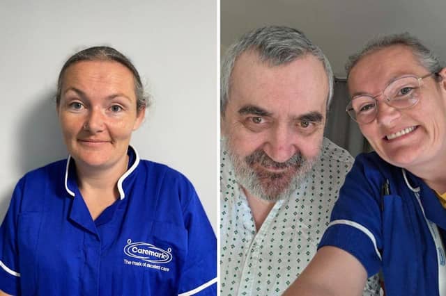 Pictured: (left) Lucy Drury, (right) Lucy Drury and Caremark customer
